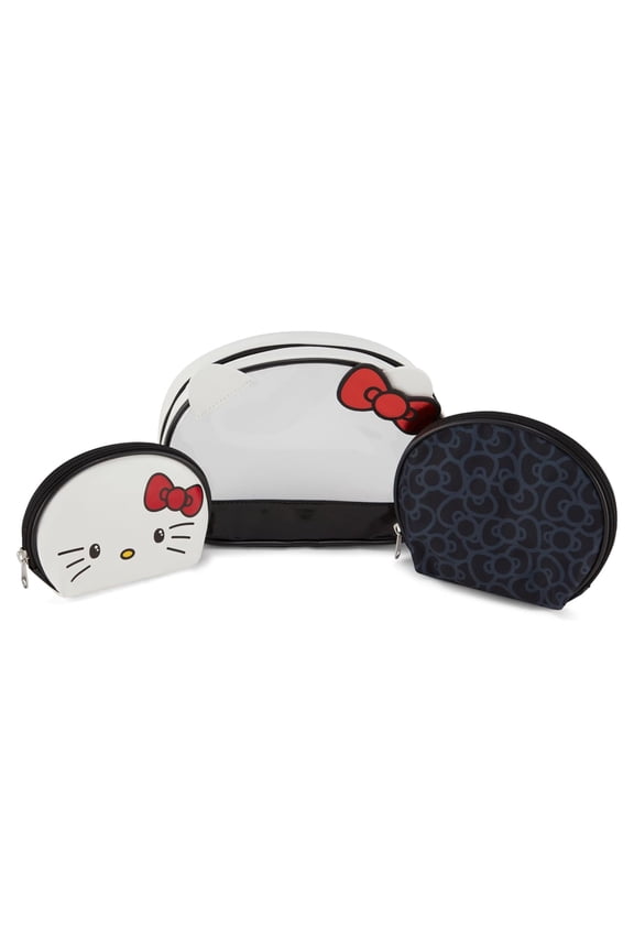 Sanrio Hello Kitty Cosmetic Case Set, 3 Piece Set Travel Cosmetic Pouch for Kids & Adults Clear