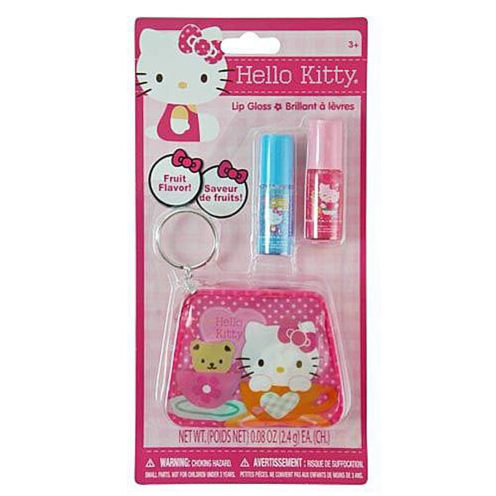 Hello Kitty Cosmetic Gift Set with 2 sparkly Lip Glosses and Keychain