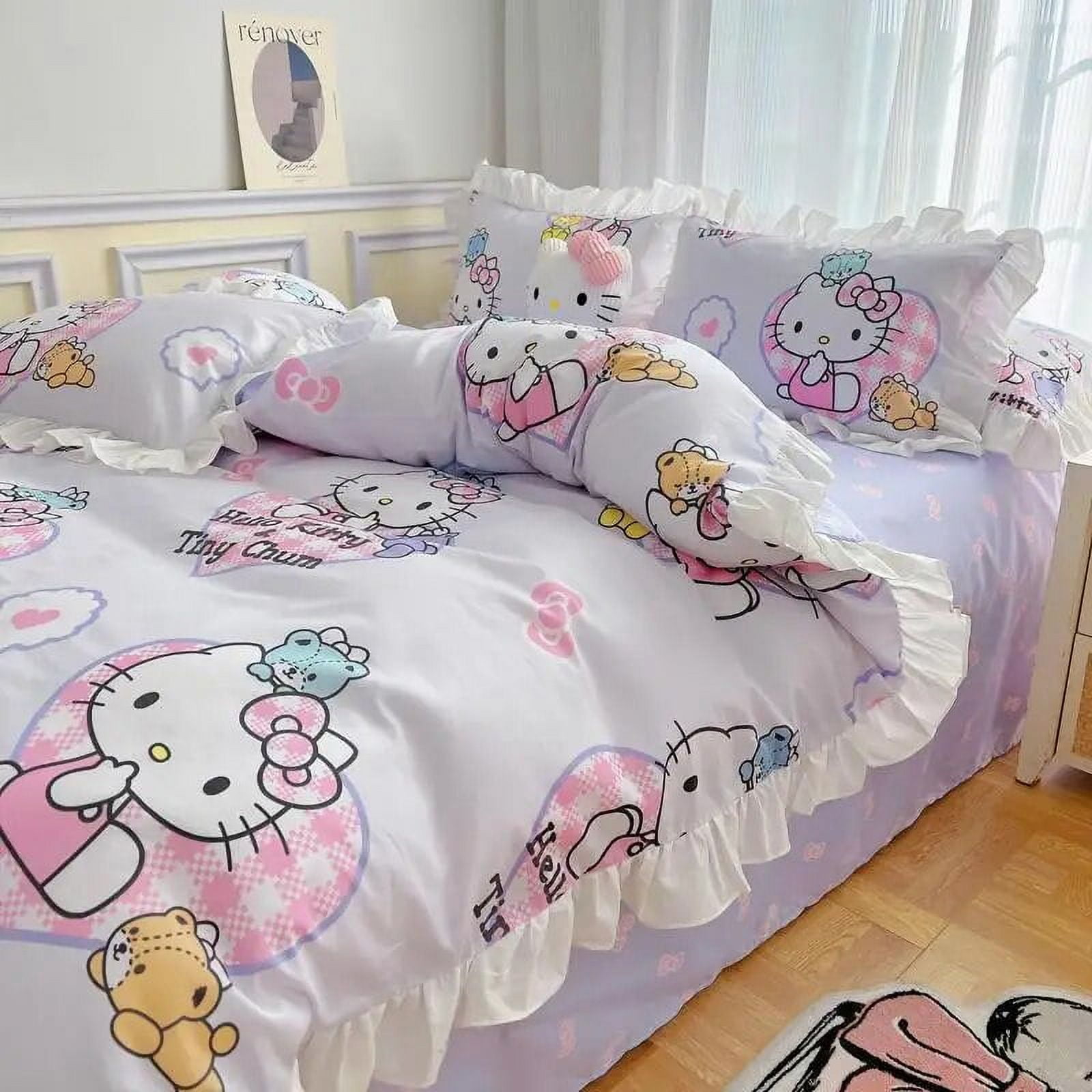 Hello Kitty Cotton Quilt Cover Sheet Pillow Case Kawaii Anime Children ...