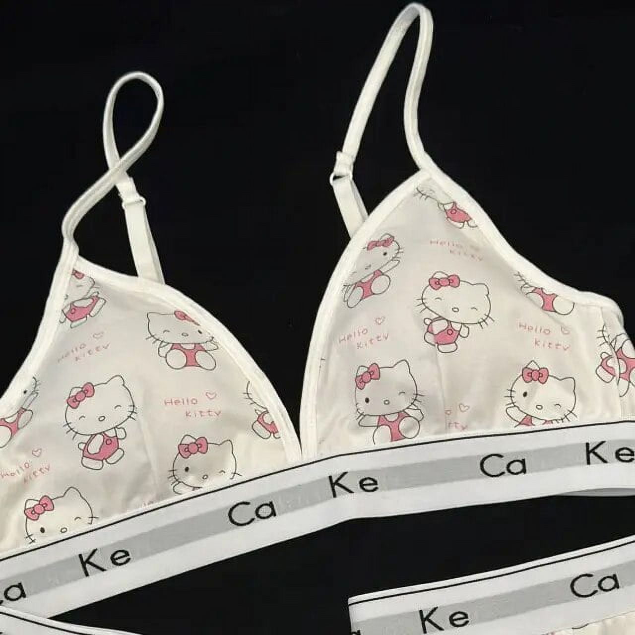 Large Size Women Bralette Panties Set Cartoon Hello Kitty Pikachu Black  White Embroidery Sexy Thong Seamless Comfort Bra Set - AliExpress