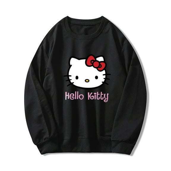 Hello Kitty Crew Neck Long Sleeve Adult Sweatshirt Black