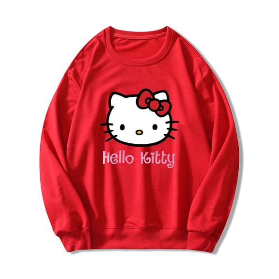 Hello Kitty Crew Neck Long Sleeve Adult Sweatshirt Red
