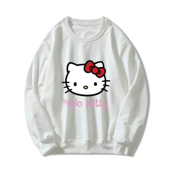 Hello Kitty Crew Neck Long Sleeve Adult Sweatshirt White