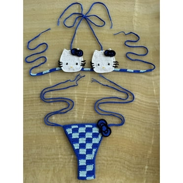 Hello Kitty Crochet Bikini Set 2pcs Bathing Suit Sexy Micro Bikinis Y2k Ties Swimsuit Thong Swimwear Miniso Women Swimming Suit Xinyi