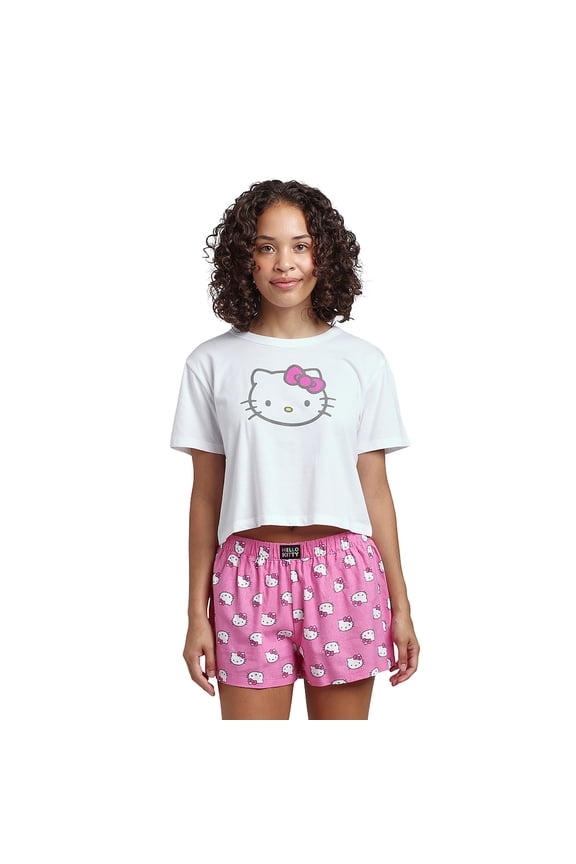 Hello Kitty Crop Tee and Polka Dot Shorts Sleepwear Set-Medium