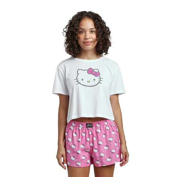 Hello Kitty Crop Tee and Polka Dot Shorts Sleepwear Set-XXL