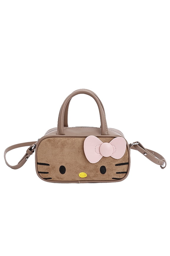 Hello Kitty Crossbody Bag for Women,Cute Suede Handbag with Detachable Shoulder Strap,Kawaii Kitty Face Design with Bow Detail,Perfect for Daily Use and Gift