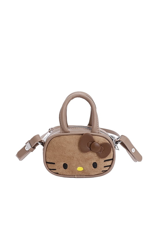 Hello Kitty Crossbody Bag for Women,Cute Suede Handbag with Detachable Shoulder Strap,Kawaii Kitty Face Design with Bow Detail,Perfect for Daily Use and Gift