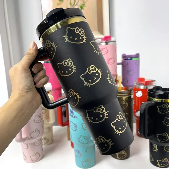Hello Kitty Cup 40oz Handle Straw 40oz Vacuum Insulated Car Mug Double Wall Thermal Iced Travel