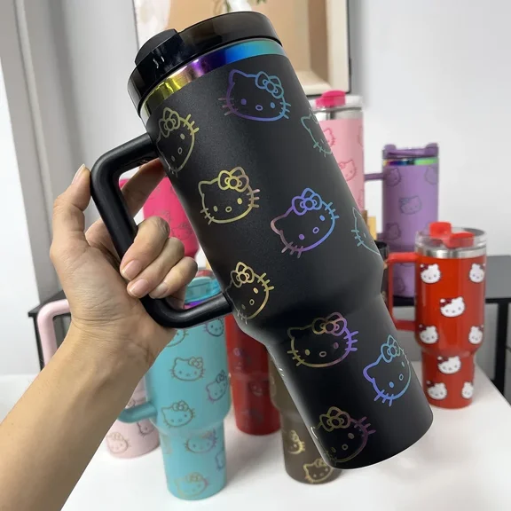 Hello Kitty Cup 40oz Handle Straw 40oz Vacuum Insulated Car Mug Double Wall Thermal Iced Travel