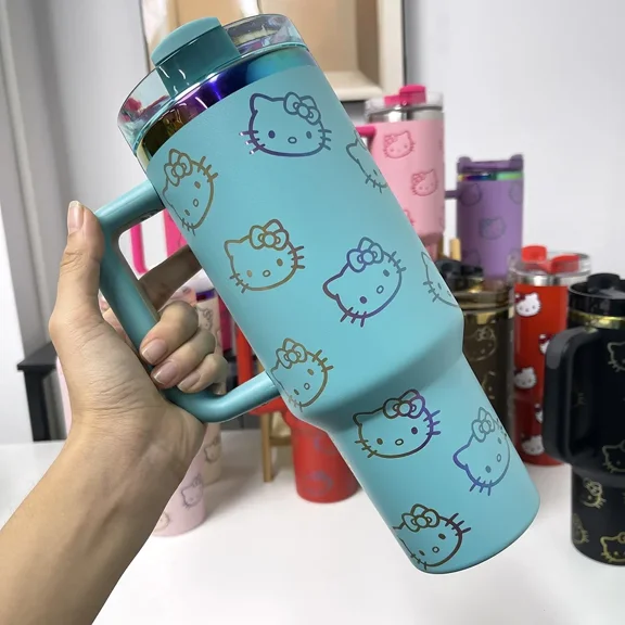 Hello Kitty Cup 40oz Handle Straw 40oz Vacuum Insulated Car Mug Double Wall Thermal Iced Travel
