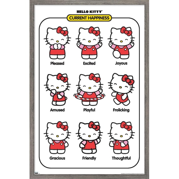 Hello Kitty - Current Happiness Wall Poster, 14.725" x 22.375" Framed