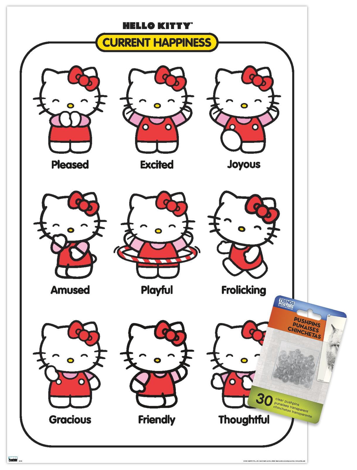 Hello Kitty - Current Happiness Wall Poster with Push Pins, 14.725" x 22.375"