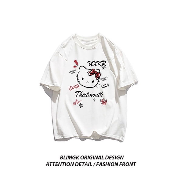 Hello Kitty Cute Academy Style Youth Woman T-Shirts Sanrio Letter T-Shirts Letter Personality T Shirt Outdoor Graphic Tops