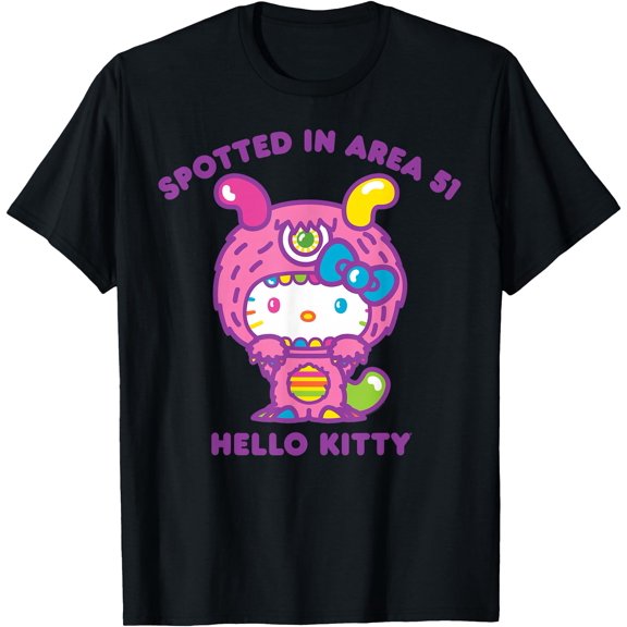 Hello Kitty Cute Alien Sighting DTG Print Unisex T-Shirt,Black Color,Size 4XL