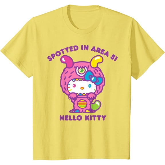 Hello Kitty Cute Alien Sighting DTG Print Unisex T-Shirt,Cornsilk Color,Size 4XL