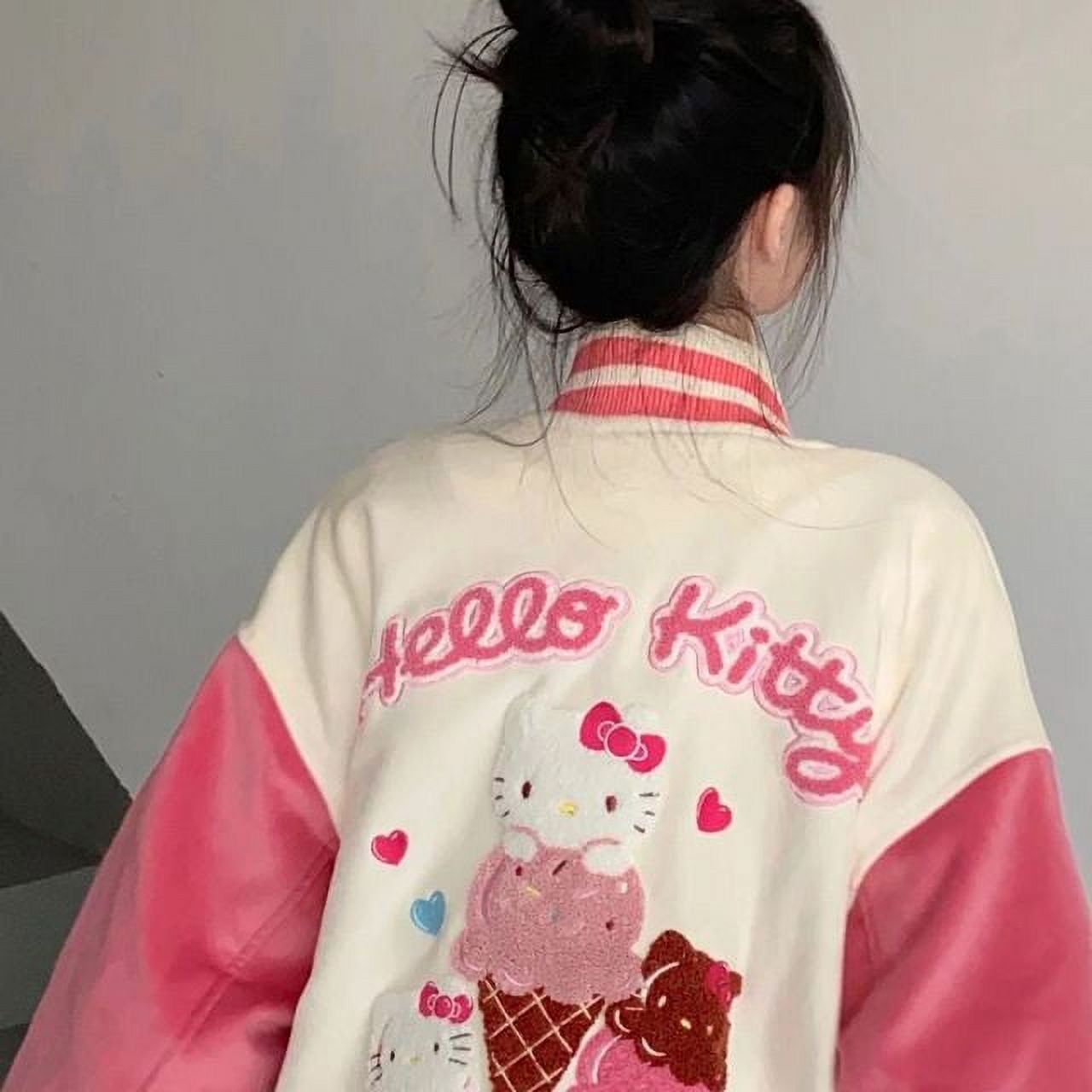 Hello Kitty Cute Clothes Y2k Girls Embroidered Pink Jacket Baseball ...