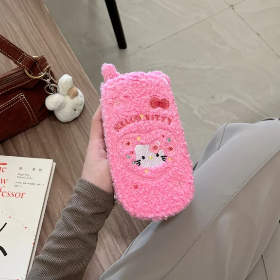 Hello Kitty Cute Plush Sanrio Flip Telephone Phone Case for Iphone 17 16 15 14 13 12 11 Pro Max Soft Cover Xmas Gifts