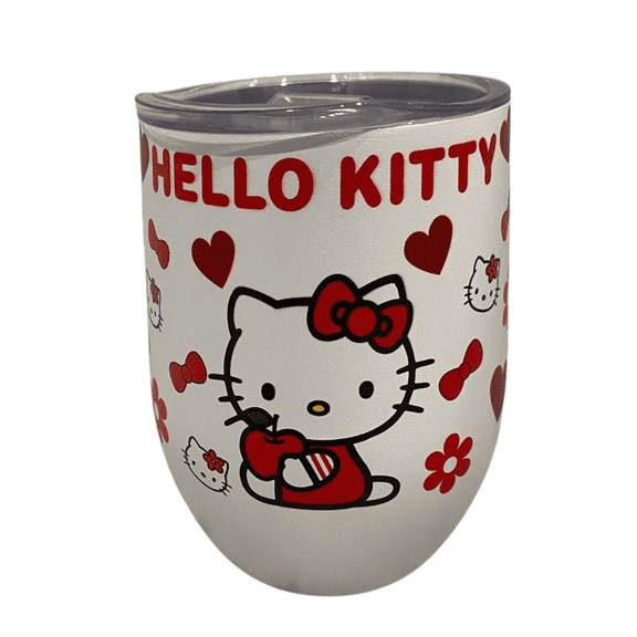 Hello Kitty Cute Stainless Steel Wine Tumbler with Lid  Double Wall Vacuum Insulated Stemless For Women - 1 Pack