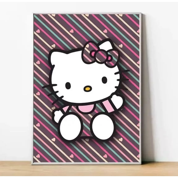 Hello Kitty Cute Stripes Poster Wall Art Home Decor POSTER