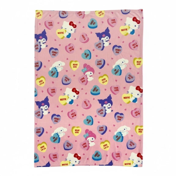 Hello Kitty Cutie Kitty Candy Hearts Sweetheart Fleece Throw Blanket
