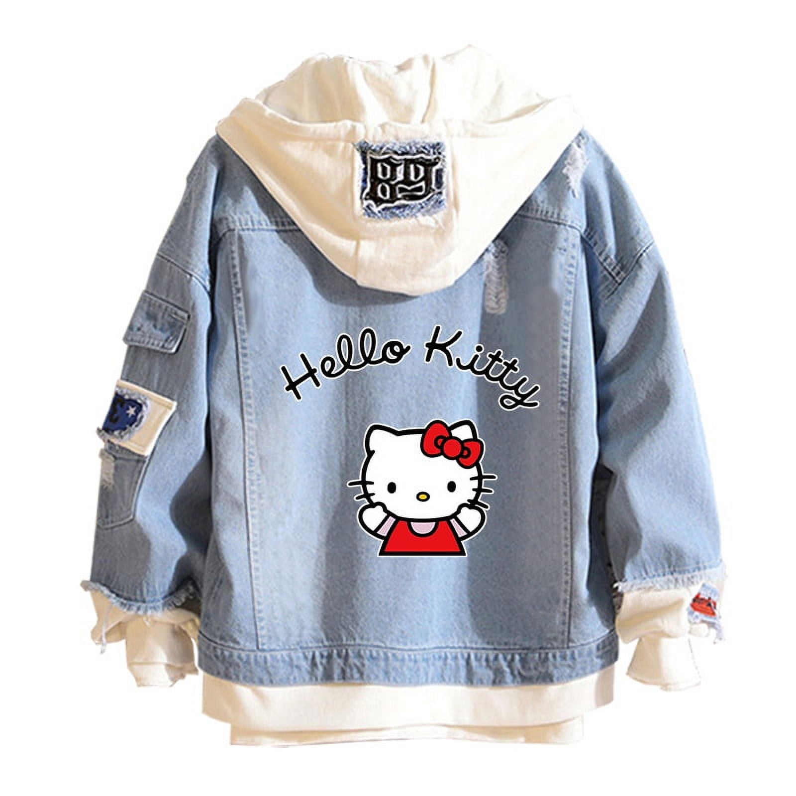 Hello Kitty Denim Jacket Hoodie Cute Sanrio Spring and Autumn Fashion