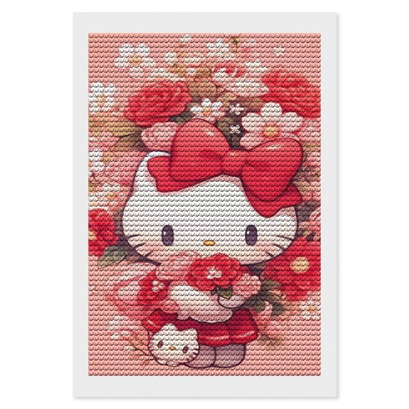 Hello Kitty Diamond Art Kits for Adults - 5D Diamond Art Kits for Adults Kids Beginner DIY Round Full Drill Paintings with Diamonds Gem Art for Home Wall Decor 16"×20"