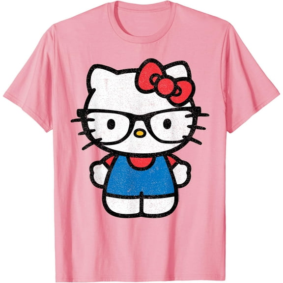 Hello Kitty Distressed Nerd Glasses DTG Print Unisex T-Shirt