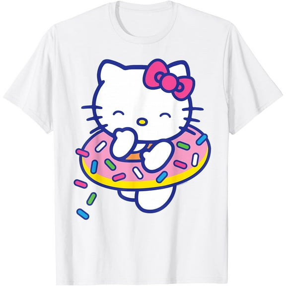 Hello Kitty Donut Sprinkles Floaty Summer Swimming DTG Print Unisex T-Shirt,White Color,Size 3T