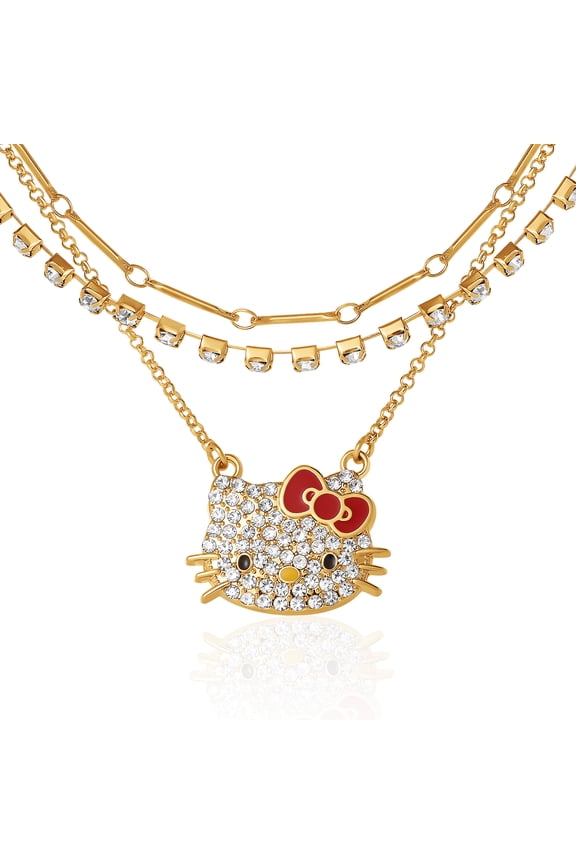 Double Chain Necklace with Crystal Embellished Charm