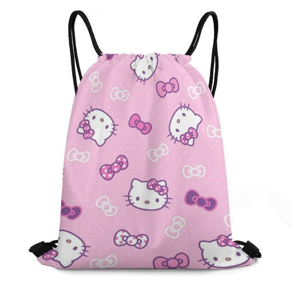 Hello Kitty Drawstring Backpack Water Resistant String Bag Sackpack Cinch for Sports, Gym, Travel, Swimming, Yoga, Beach