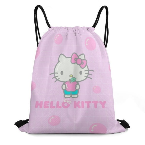 Hello Kitty Drawstring Backpack Water Resistant String Bag Sackpack Cinch for Sports, Gym, Travel, Swimming, Yoga, Beach