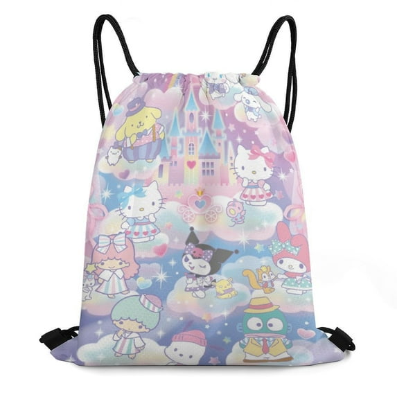 Hello Kitty Drawstring Backpack Water Resistant String Bag Sackpack Cinch for Sports, Gym, Travel, Swimming, Yoga, Beach
