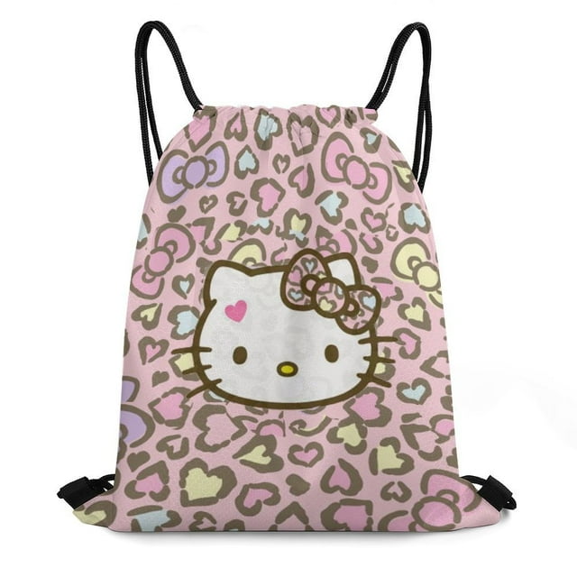 Hello Kitty Drawstring Backpack Water Resistant String Bag Sackpack Cinch for Sports, Gym, Travel, Swimming, Yoga, Beach