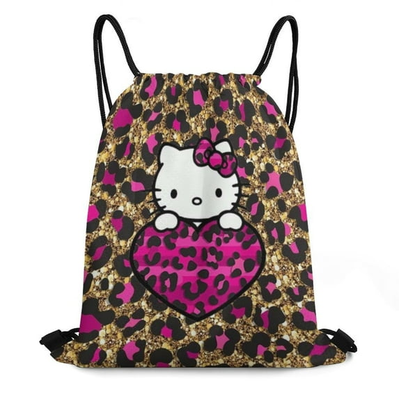Hello Kitty Drawstring Backpack Water Resistant String Bag Sackpack Cinch for Sports, Gym, Travel, Swimming, Yoga, Beach