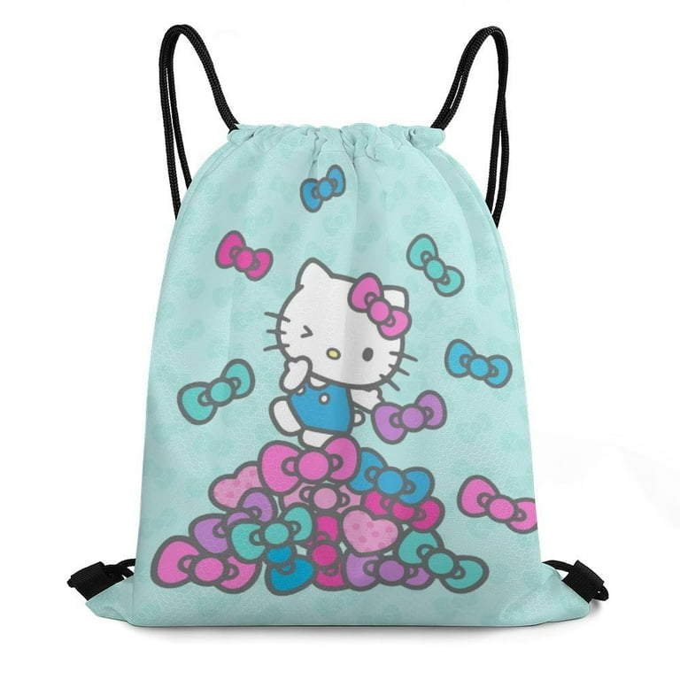 hello kitty drawstring backpack Hello Kitty Drawstring Backpack Water Resistant String Bag Sackpack Cinch  for Sports, Gym, Travel, Swimming, Yoga, Beach