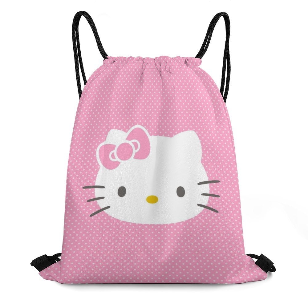 Hello Kitty Drawstring Backpack Water Resistant String Bag Sackpack Cinch for Sports Gym Travel Swimming Yoga Beach