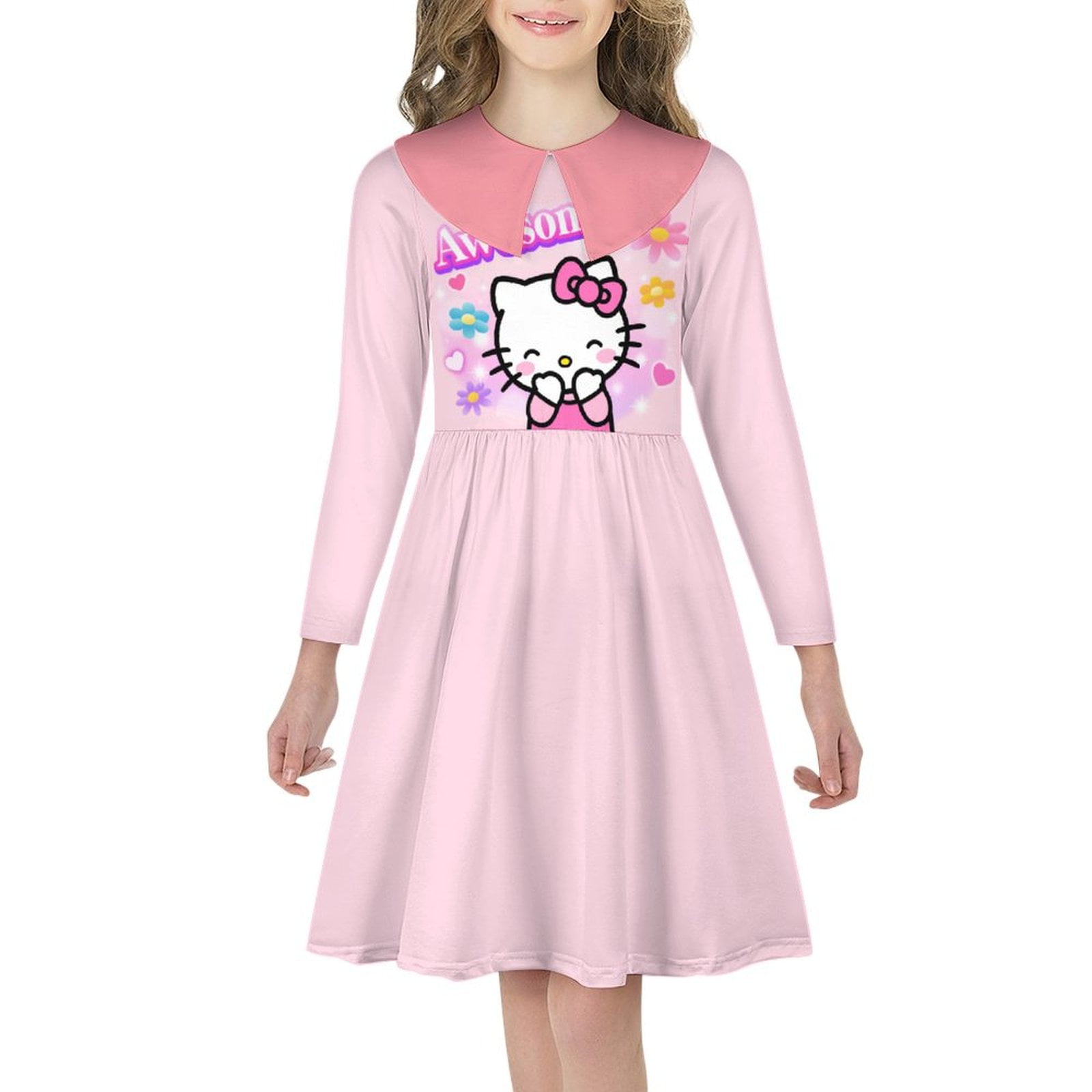 Hello Kitty Dresses for Girl Cute Long Sleeve Gils Dresses Hello Kitty
