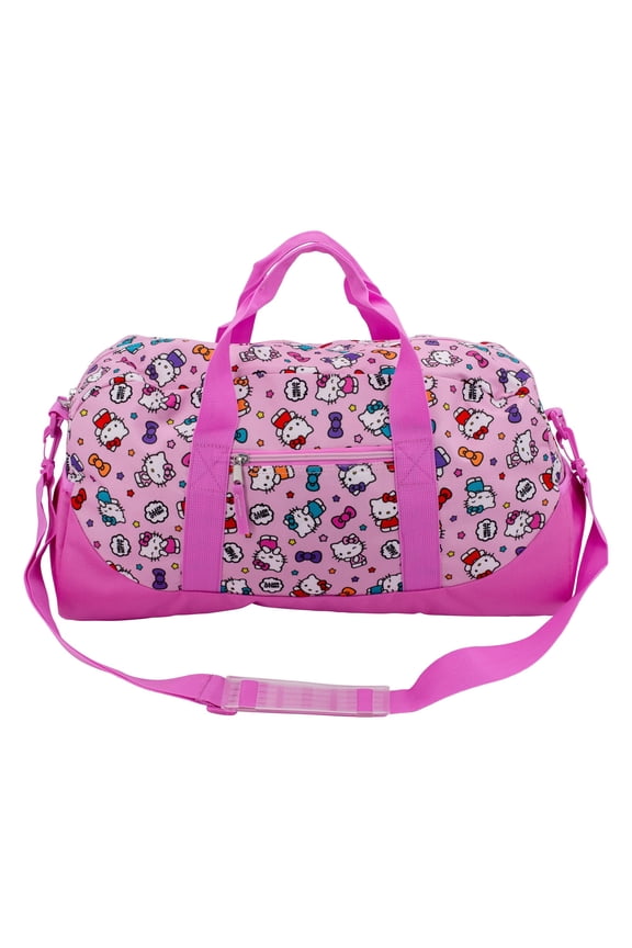 Hello Kitty Duffle Bag, 16” Travel Sleepover Bag for Girls, Weekender Bag, Pink Dance Bag