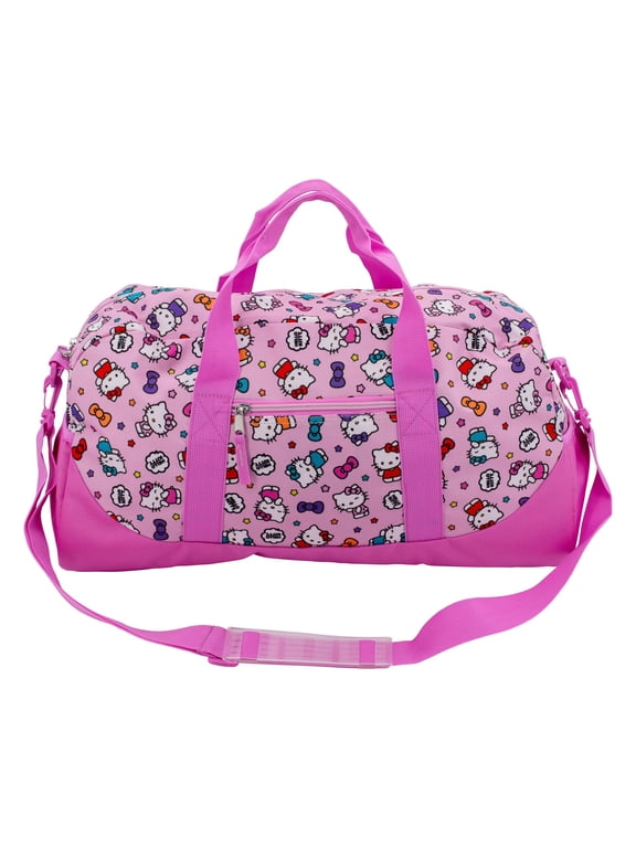 Hello Kitty Duffle Bag, 16” Travel Sleepover Bag for Girls, Weekender Bag, Pink Dance Bag