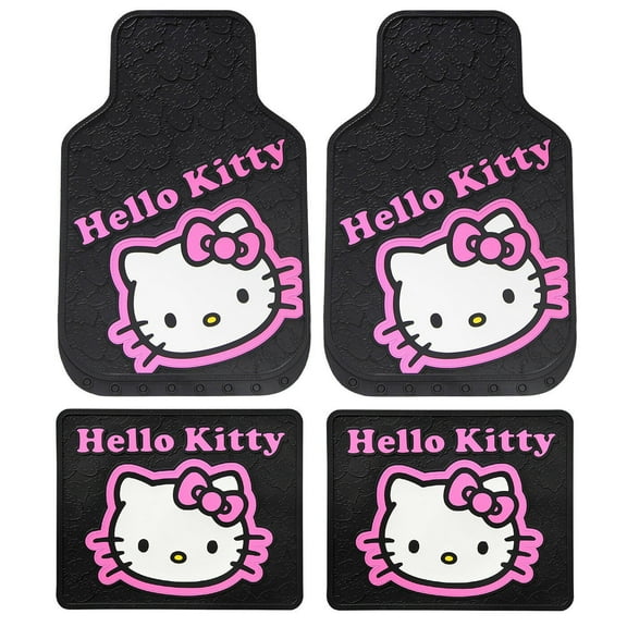 Hello Kitty Durable Collage Ultra Front & Rear Floor Mats, 17" x 27" / 17" x 14" - Pink, 4 Piece