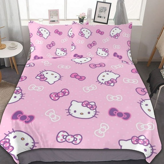 Hello Kitty Duvet Cover Set 3-Piece Bedding Set Soft Warm And Comfortable Soft Bed Set with 1 Duvet Cover And 2 Pillowcases for Bedroom All Season 86"x70"