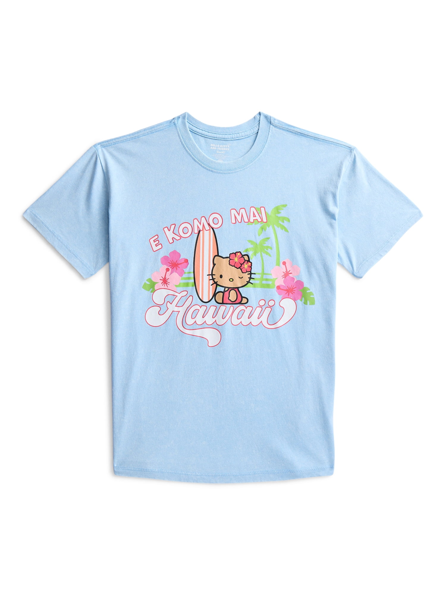 Hello Kitty Women's E Komo Mai Crop Tee with Short Sleeves, Sizes XXS-XXL