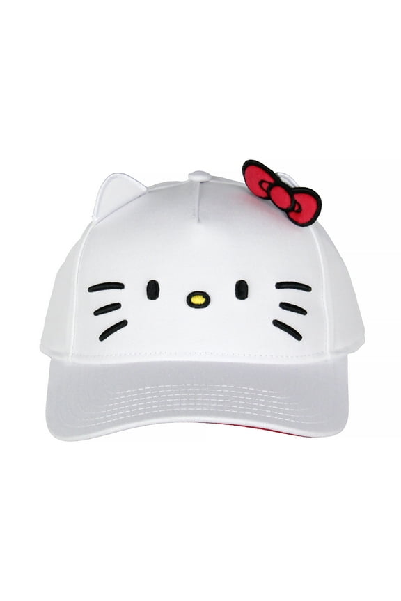 Hello Kitty Embroidered Face And Whiskers Design Adult OSFM Snapback Hat With 3D Ears And Bow Cap For Men And Women
