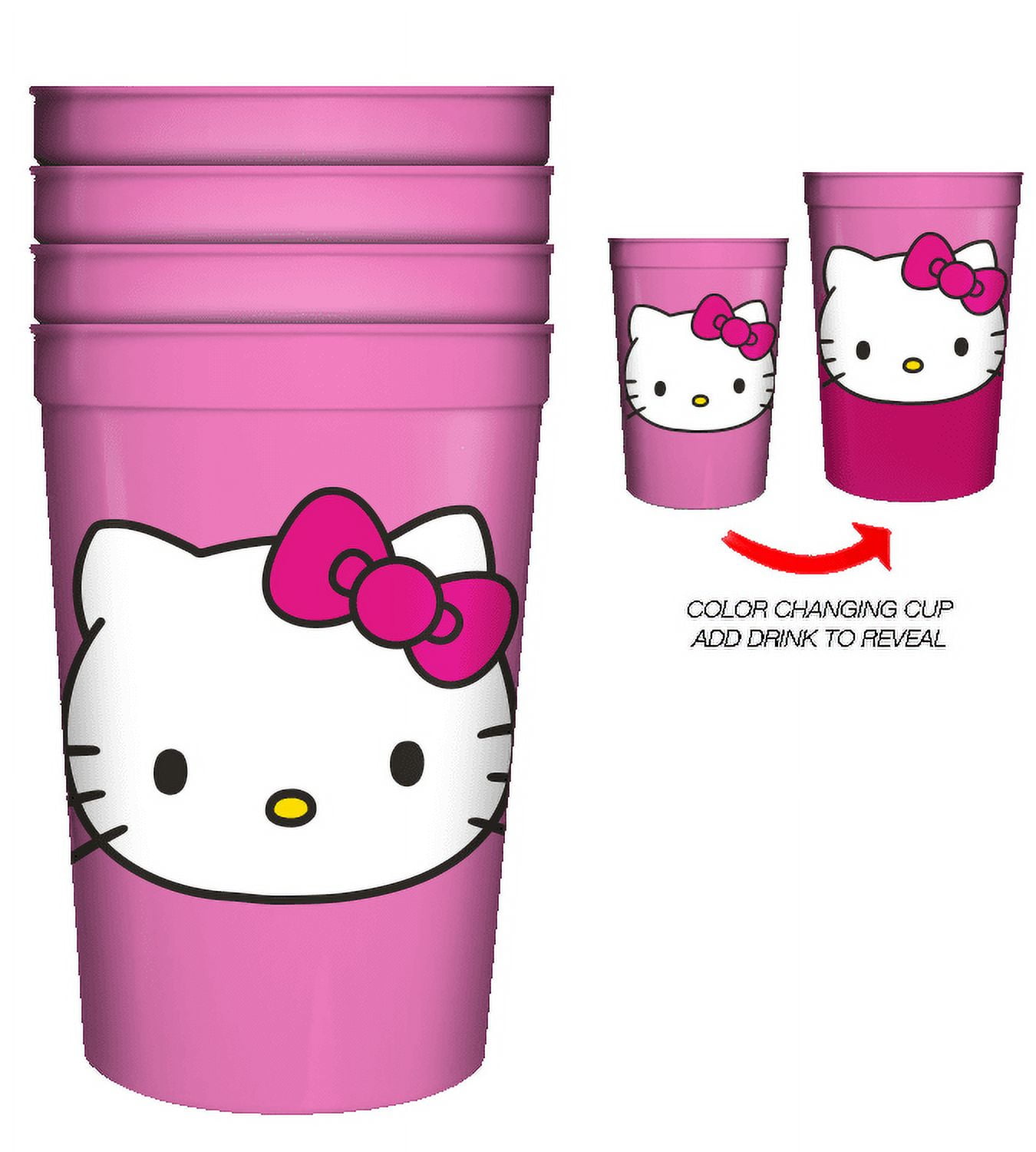 Hello Kitty Face 4pk 15oz Color Change Plastic Cup - Walmart.com