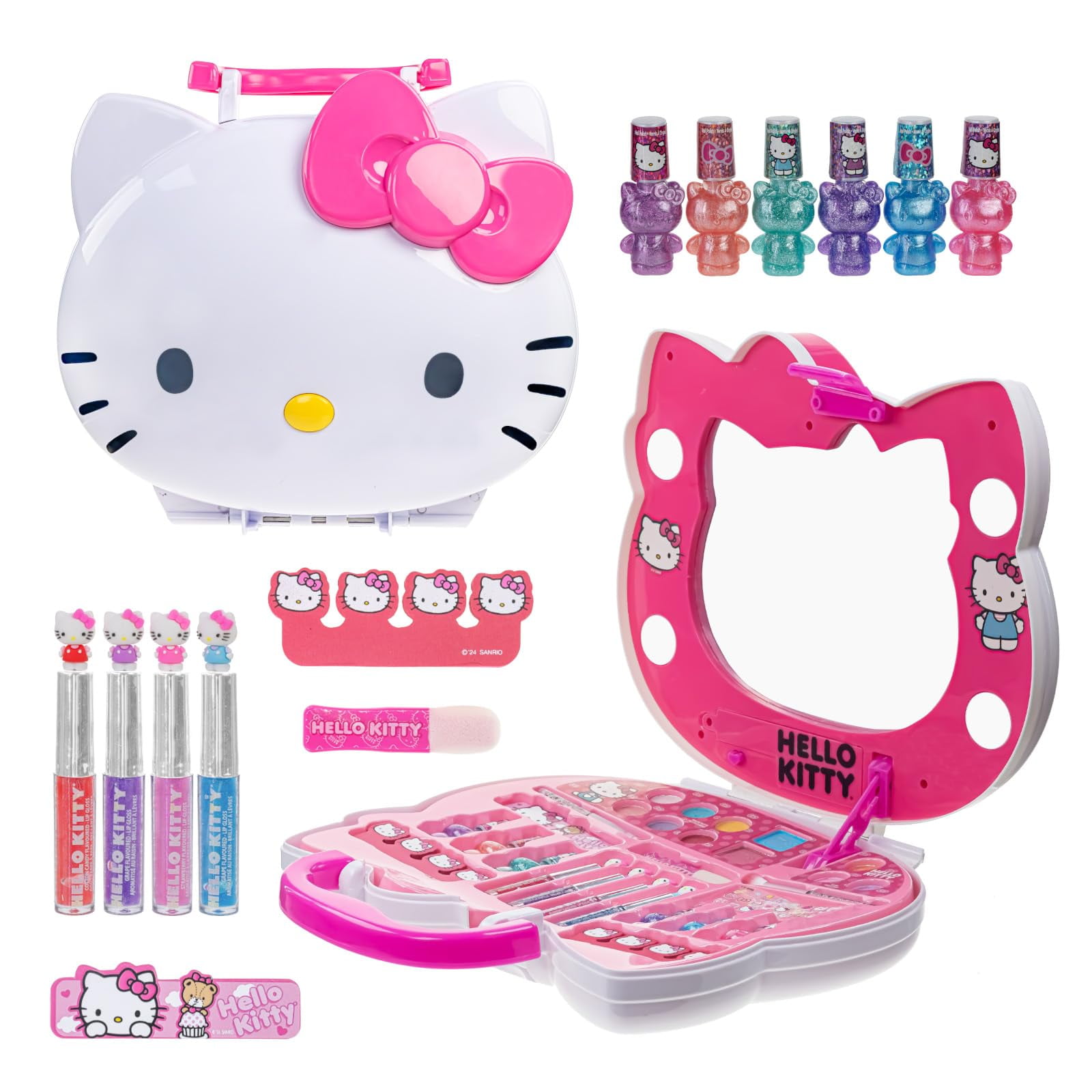 Hello Kitty Face Light-Up Makeup Vanity Set for Girls, Includes Nail ...