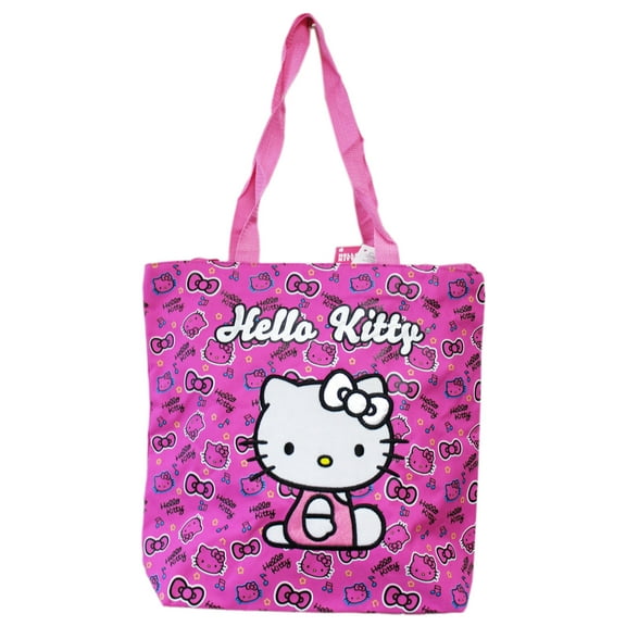 Hello Kitty Face and Hair Bow Pattern Hot Pink Medium Size Tote Bag