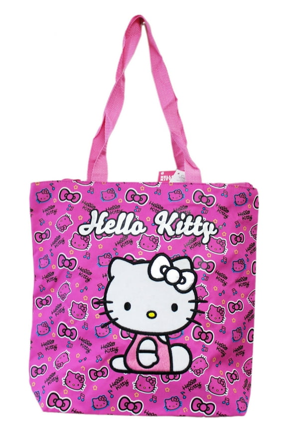Hello Kitty Face and Hair Bow Pattern Hot Pink Medium Size Tote Bag