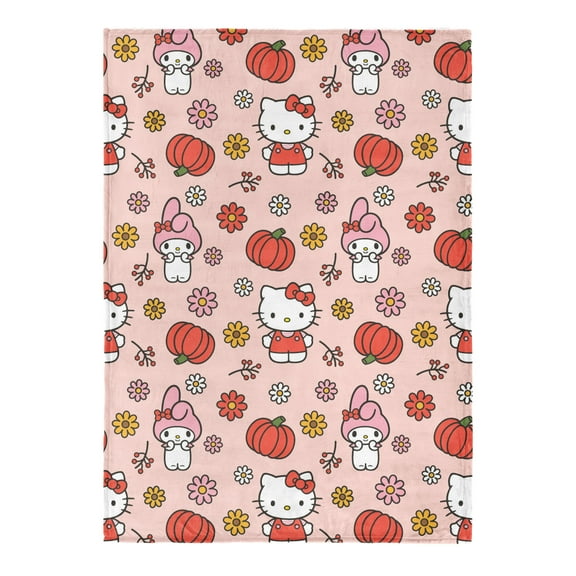 Hello Kitty Fall Flowers Ultra Fine Faux Fur Throw for Kids, 50x70 inches