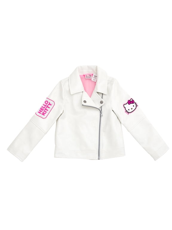 Big Girls' Zip-Up Leather Jacket White